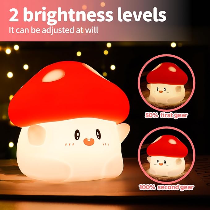 Mushroom Night Light Silicone - Color Changing Lamp, USB Rechargeable, Long Battery Life, Soft Squishy, Dimmable Brightness - Bedroom Decor, Cute Mushroom Gifts for Kids & Adults - Bloomnest