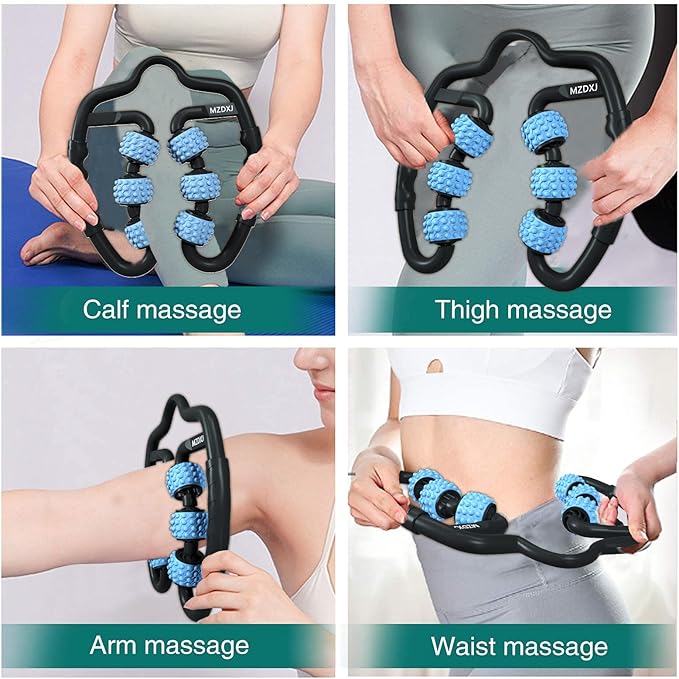 Cellulite Massage Tool Muscle Roller - Deep Fascia Massager & Dimpled Skin Remover for Legs, Thighs & Buttocks - Anti-Cellulite Roller, Smooth Skin, Pain Reliefs(Black Blue - 6 Wheel) - Bloomnest
