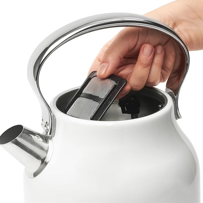 Haden Heritage 1.7 Liter Stainless Steel Electric Kettle, Hot Water Kettle with 360-Degree Base and Auto Shutoff, Ivory & Chrome - Bloomnest