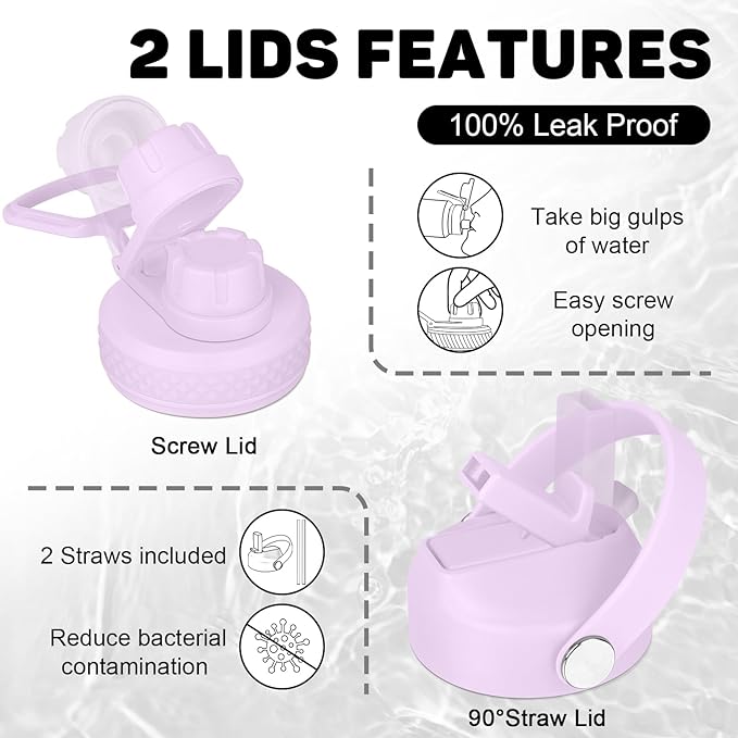 32oz Insulated Water Bottle, Fit in Any Car Cup Holder, Water Bottle with Straw Lids, Stainless Steel Insulated Water Flask Double Wall Leak-proof BPA Free to Keep Cold&Hot - Bloomnest