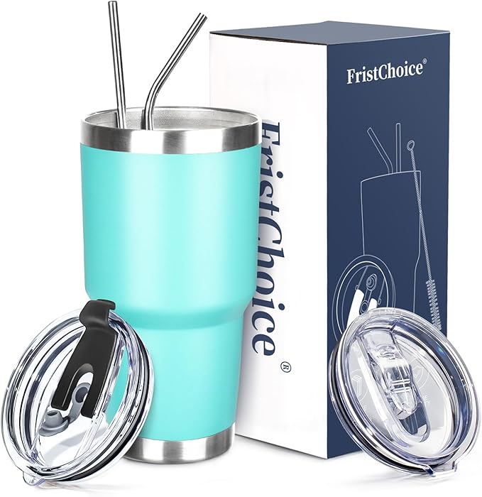 30 oz Tumbler with Lids and Straws Double Wall Vacuum Insulated Tumbler Cup,Stainless Steel Leak-proof Thermal Tumbler Powder Coated Travel Coffee Mug for Cold and Hot Drinks,Teal - Bloomnest