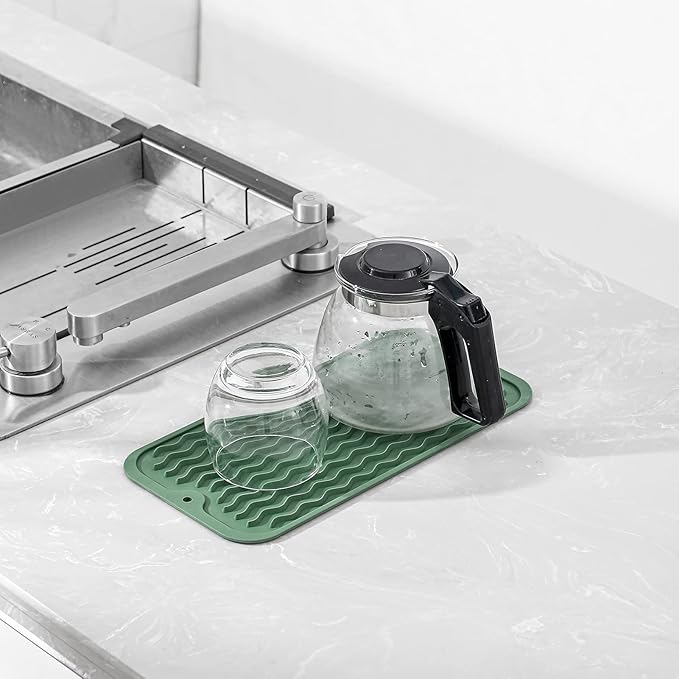 Silicone Dish Drying Mat for Multiple Usage,Easy clean,Eco-friendly,Heat-resistant Silicone Mat for Kitchen Counter or Sink,Refrigerator or Drawer Liner Green S 12 inches x 6 inches - Bloomnest