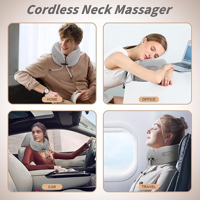 Electric Neck Massager,Portable Travel Pillow with Massage and Heat,Rechargeable vibrating Neck Pillow Massager,Perfect for Pain Relief at Home,Office,Travel,Fathers Day Gift Ideas from Daughter Son - Bloomnest