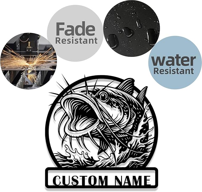 Personalized Catfish Metal Sign – Custom Name Fishing Wall Art – Iron Decoration for Cabins, Lake Houses, Man Caves, and Outdoor Spaces (Catfish-3) - Bloomnest