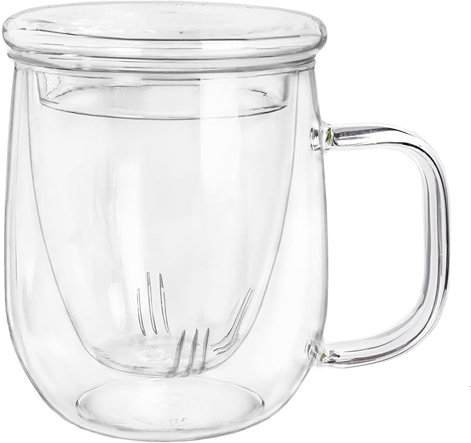 Creano Tea Glass 450 ml – Large Tea Cup with Strainer and Glass Lid – An ideal Tea Maker - Bloomnest