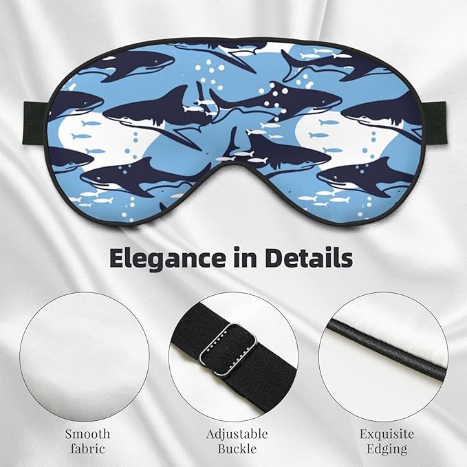 Sleep Eye Mask Abstract Blue Sharks and Fish Sleep Mask for Women Men Comfortable Eye Mask with Adjustable Strap Soft Eye Cover Blindfold for Travel Yoga Nap Shift Work - Bloomnest