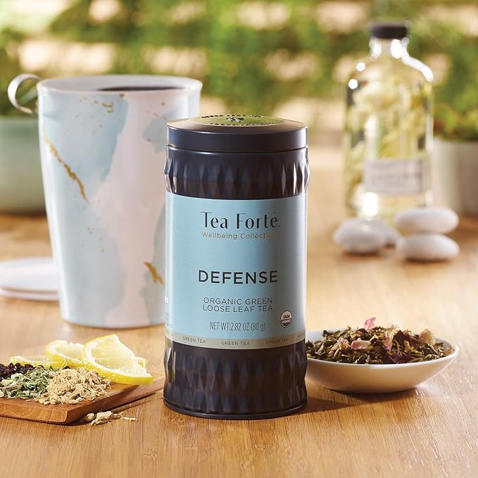 Tea Forte Defense Premium Loose Leaf Caffeinated Green Tea Blend Canister, Makes 35-50 Cups - Bloomnest