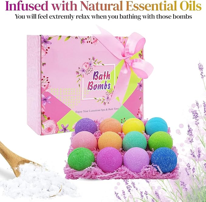Bath Bombs for Women Relaxing Gifts Set 12 Handmade Organic Bath Bombs Amazing Present for Her, Wife, Girlfriend, Mother - Bloomnest
