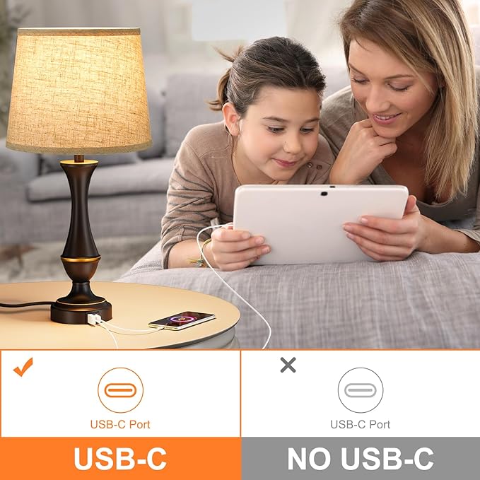 Seealle Upgraded Touch Lamps for Night Stands Set of 2 - Bedside Lamps with USB C+A, 3 Way Dimmable for Bedroom Living Room End Tables Office - Bloomnest