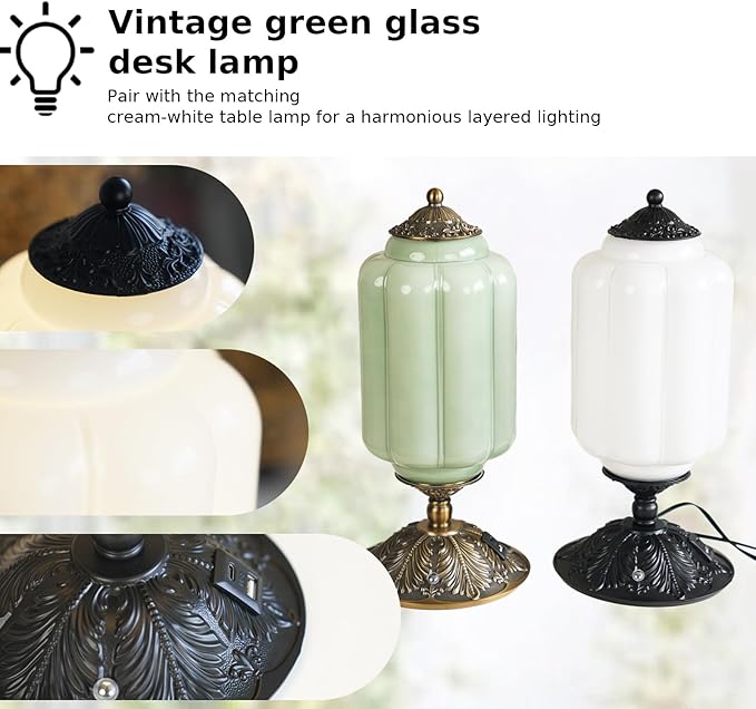 Vintage Milk Glass Touch Table Lamp, Elegant white Glass Bedside Desk Lamp 3 Way Dimmable with USB C+A Charging Ports - Bedroom Nightstand & Living Room Essential, 4W Bulb Included (white, 6.5) - Bloomnest