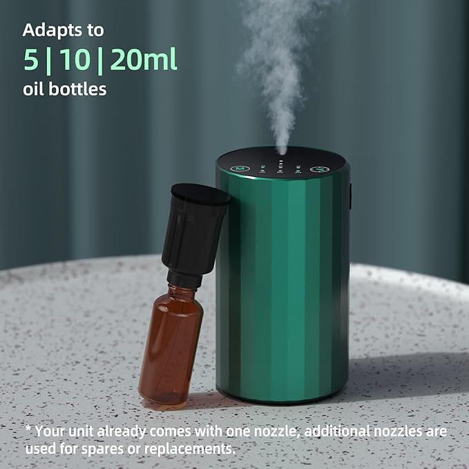 Waterless Essential Oil Diffuser Aromatherapy Scent Diffusers for Home Large Room, Bedroom, Car, Office, Desk, Battery Operated Mini Portable Air Freshener (Green) - Bloomnest