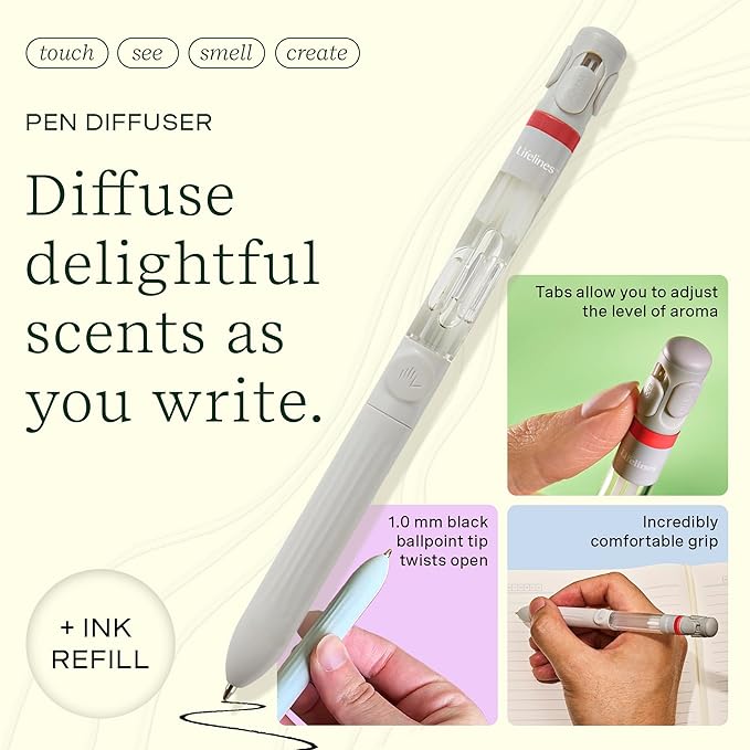 Lifelines Pen Diffuser, Spice Rush - 1mm Black Ballpoint Pen with Scented Essential Oil Blends – Aromatherapy Diffuser & Sensory Immersion Diffuse Aroma As You Write - Bloomnest