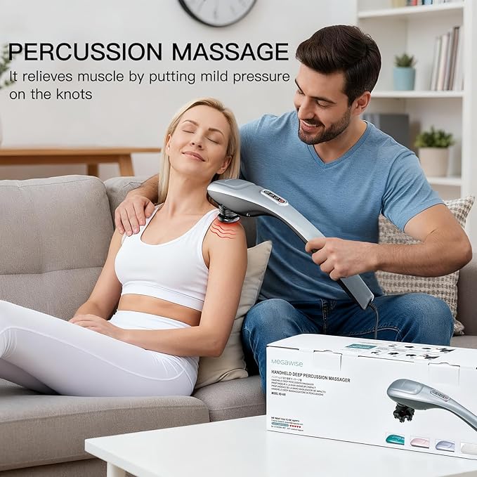 MEGAWISE Handheld Deep Tissue Neck Back Electric Massager for Shoulder, Waist, Leg, 3700 RPM Powerful Motor with 5 +2 Nodes & 5 Speeds, Knotty Muscle, A Little Heavy - Bloomnest