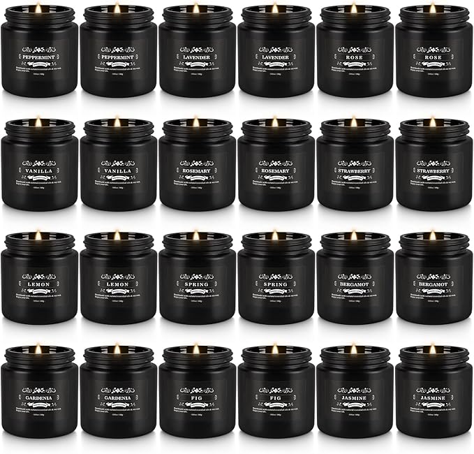 Scented Candles Gifts Set 24 Pack Soy Wax Travel Tin Jar Candles for Home 3.05 OZ for Mom for Christmas, Birthday, Thanksgiving, Mother's Day(Black) - Bloomnest