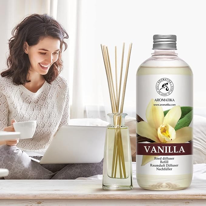 Vanilla Diffuser Refill w/Natural Essential Vanilla Oil 17 Fl Oz - Intensive - Fresh & Long Lasting Fragrance - Reed Diffuser Oil - Best for Aromatherapy - SPA - Home - Office - Fitness Club - Bloomnest