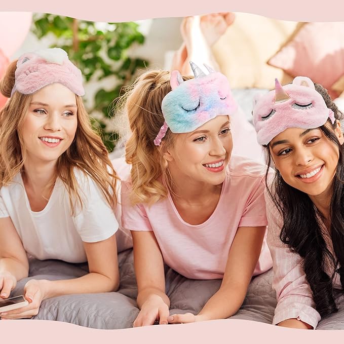 SATINIOR 8 Pcs Cute Sleep Masks for Kids, Unicorn Kids Eye Mask, Funny Soft Plush Blindfold Eyeshade Eye Covers in Assorted Colors Travel Nap Sleep Lunch Break Overnight Party for Child Girls - Bloomnest
