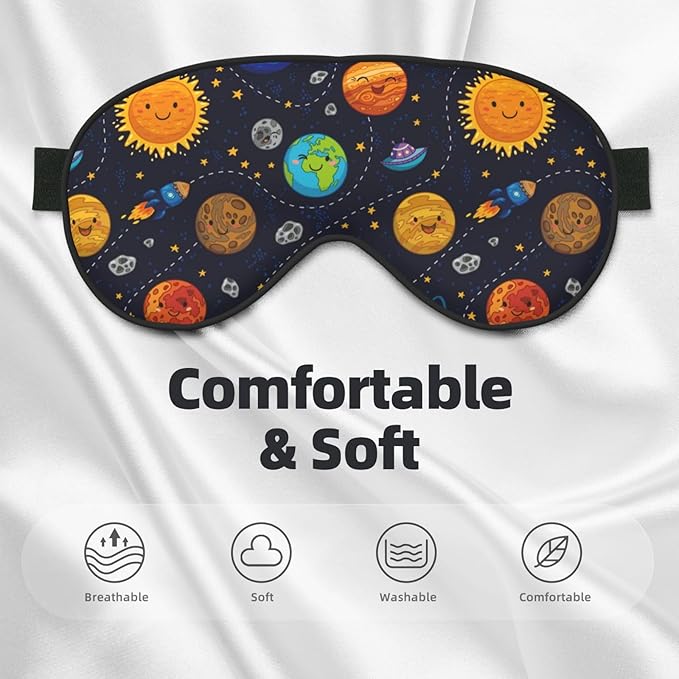 Outer Space Planets and Star Sleeping Eye Mask Stars and Comets Eye Mask for Sleeping Soft Comfort Eye Shade Blackout Eye Cover for Deep Rest Travel Nap Meditation - Bloomnest