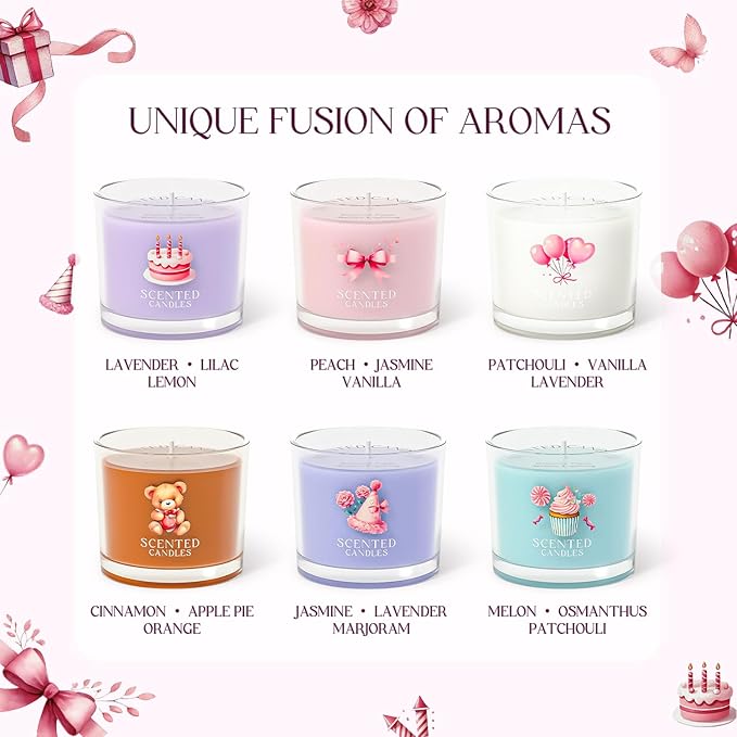 Birthday Candles, Scented Candles Gift Set for Stress Relief, 6 Votive Candles for Women and Men, Birthday Candle Gifts for Women (6 Colors, 14 oz) - Bloomnest