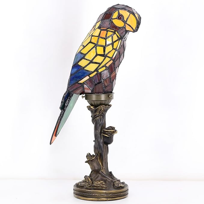 Small Tiffany Lamp Parrot Table Lamp Stained Glass Accent Lamp 15.3 Inch Tall Mini Desk Bedside Night Light for Kids Bedroom (Red) - Bloomnest