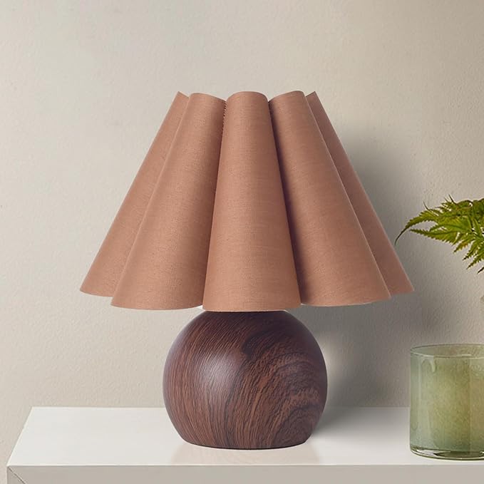 KUNJOULAM Cute Small Table Lamp, Modern Bedside Nightstand Lamp with Coffee Fabric Lampshade, Metal Base for Bedroom Home Office Decor (Without Buld) - Bloomnest