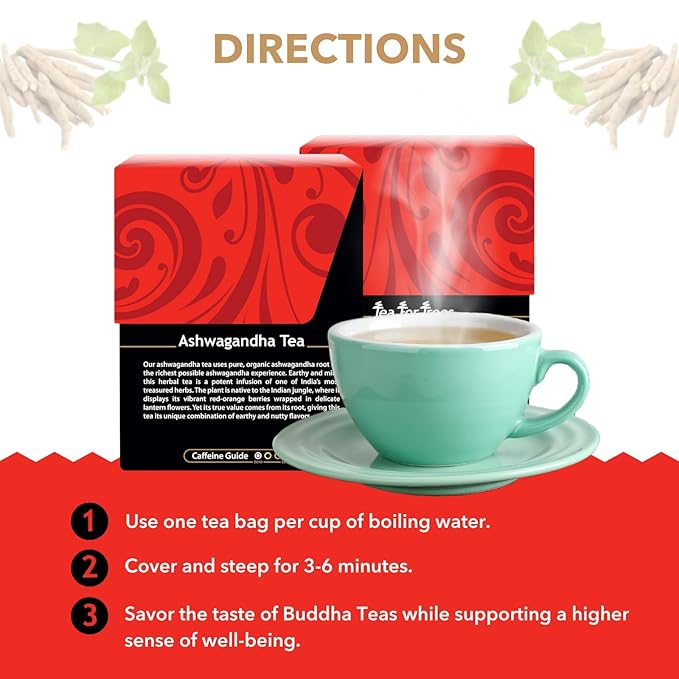 Buddha Teas - Ashwagandha Root Tea - Herbal Tea - Promote Cleansing & Wellness - With Antioxidants & Minerals - Clean Ingredients - Caffeine Free - OU Kosher - 18 Tea Bags (Pack of 1) - Bloomnest