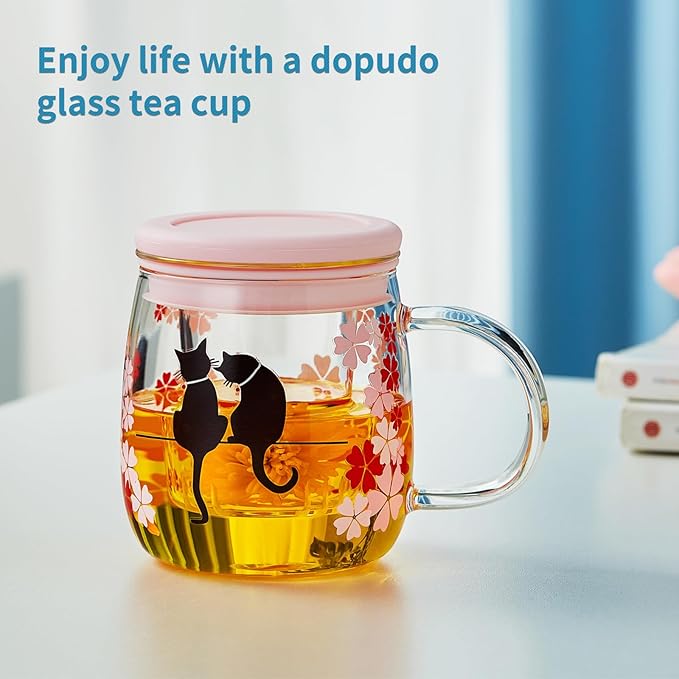 Glass Tea Cup with Infuser and Lid, 16.2oz/480ml Large Borosilicate Teacup,Tea Glass, Clear Mug for Loose Leaf Tea, Blooming Tea, Microwave & Dishwasher Safe - Tea Maker Gift for Birthday - Bloomnest