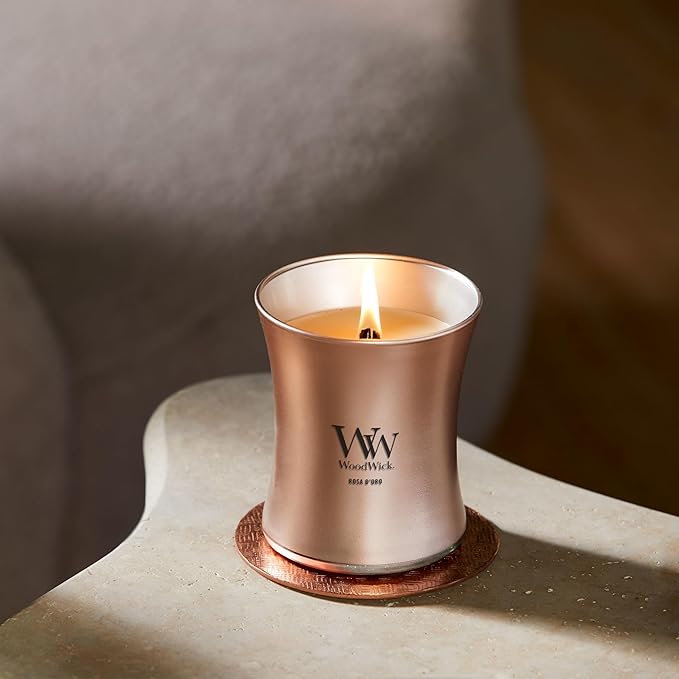 WoodWick Rosa D'oro Holiday Candle Gifts for Women and Men, 9.7 oz Precious Metals Collection with Crackling Wick - Bloomnest