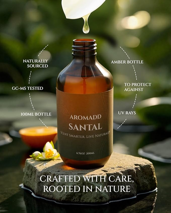 Aromadd Santal Diffuser Oil Inspired by Luxury Hotel Scent, Essential Oils for Waterless Diffuser, Warm Sandalwood & Amber Aroma, Long-Lasting & Natural Home Fragrance - 6.76 fl oz (200 mL) - Bloomnest