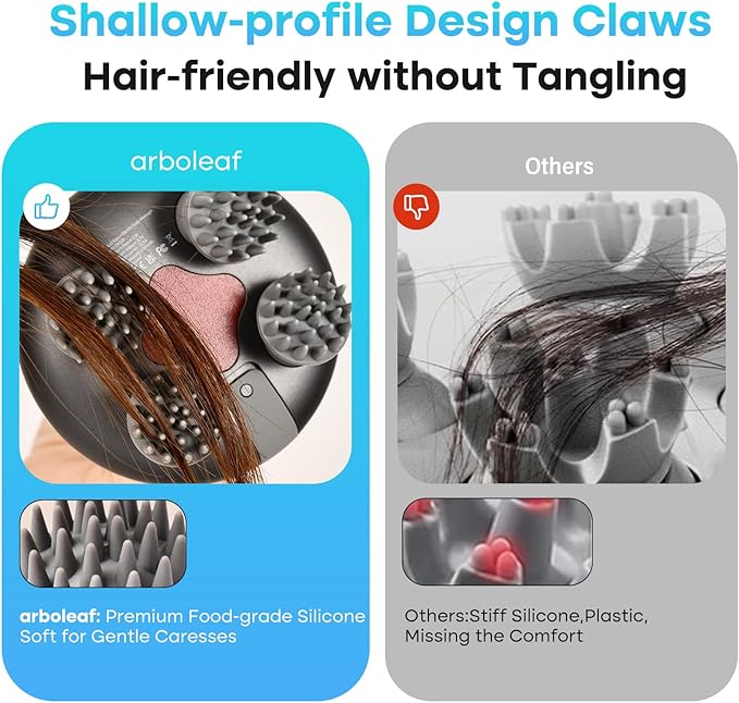 arboleaf Scalp Massager Rechargeable Head Massager Scalp Stress Relax, Waterproof Handheld Hair Scratcher with 8 Removable Massage Claws, Gift for Dad Mom arboleaf
