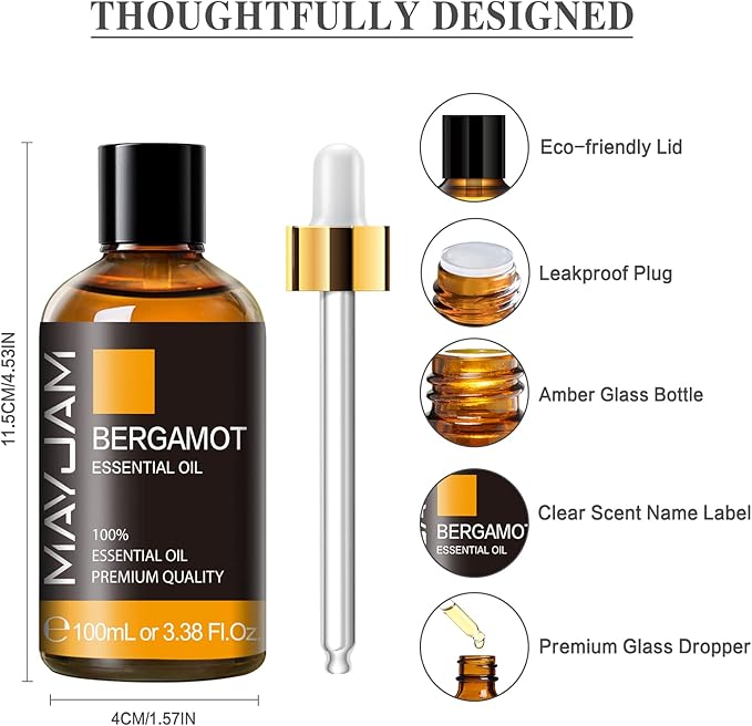 Bergamot Essential Oil, MAYJAM Premium Pure Essential Oils, 3.38FL.OZ Large Volume for Diffusers Soap Candle Making, Ideal for Home Office Car Yoga Use - Bloomnest