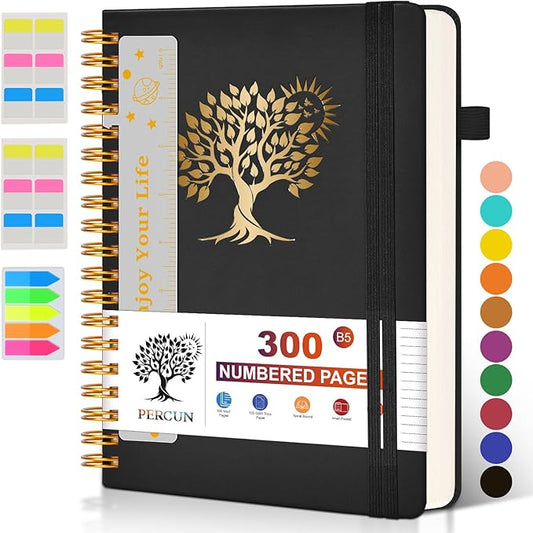 Large Spiral Notebook Journal for Women Men - 300 Numbered Lined Pages, College Ruled,B5 Hardcover Spiral Bound Notebook for School, Work, Note Taking, Writing, Leather Spiral Journal 7"x10" - Bloomnest