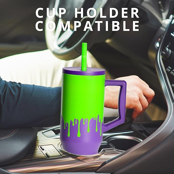 Elemental 40 oz Tumbler with Handle and Straw - Spill Proof Insulated Stainless Steel Commuter for Hot and Cold Beverages - Travel Coffee Mug with 2 Straws & Spill Proof Lid - 40oz - Poison Drip - Bloomnest