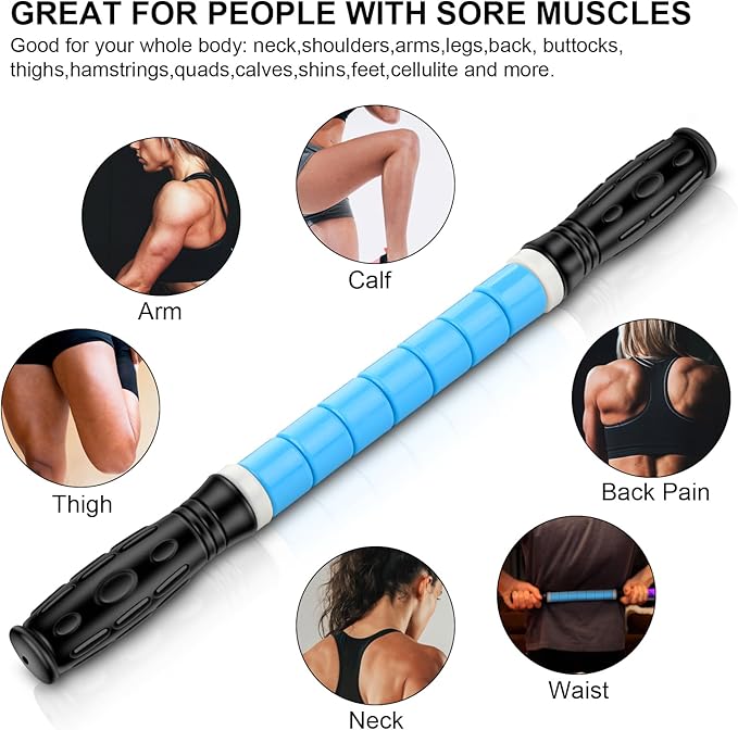 iGreely Premium Muscle Roller The Ultimate Massage Roller Stick 17 Inches Recommended by Physical Therapists Promotes Recovery Fast Relief for Cramps Soreness Tight Muscles Blue