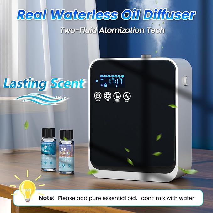 Waterless Essential Oil Diffuser:250ml Large Capacity Scent Air Diffuser with Smart APP & Touch Screen| Aromatherapy Large Room Oil Diffusers for Home,Office,Hotel Collection,Cover1500 sq.ft-Black - Bloomnest