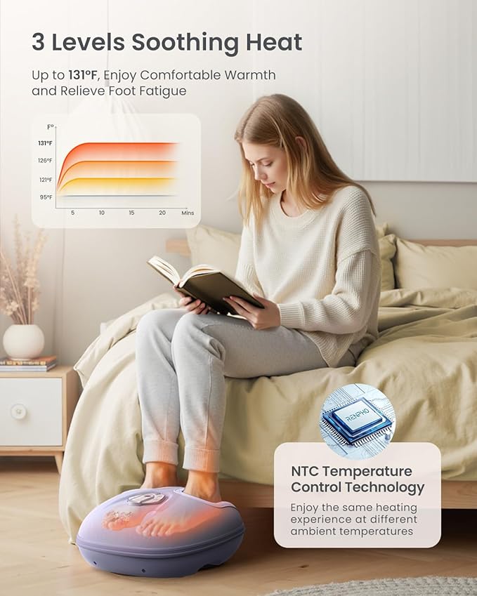 RENPHO Foot Massager Machine with Heat [2026 Upgraded], Shiatsu Foot Massager for Plantar Fasciitis, Birthday Gifts for Women, Wireless Control, Best Gifts for Women/Mom/Wife, PU