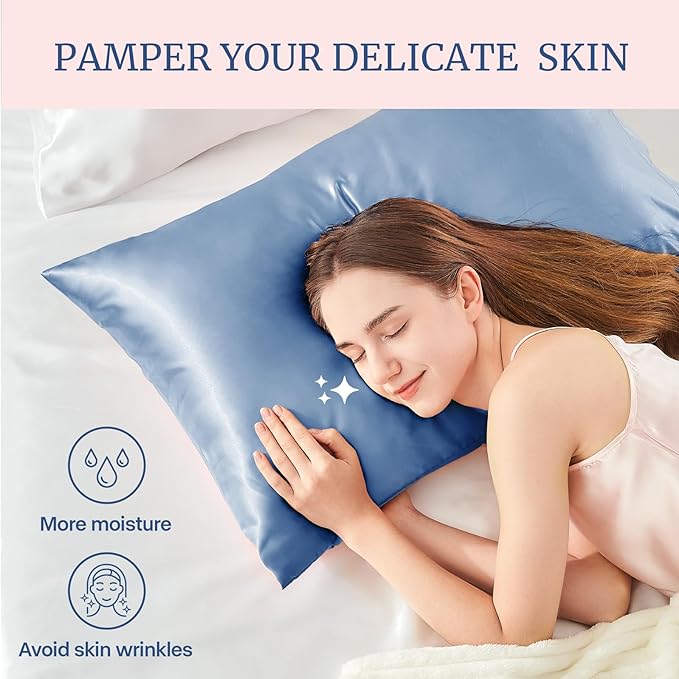 BEDELITE Satin Pillowcase for Hair and Skin, Super Soft and Cooling Similar to Silk Pillow Cases 2 Pack with Envelope Closure, Gift for Women Men(20"x26" Standard Size, Airy Blue) - Bloomnest