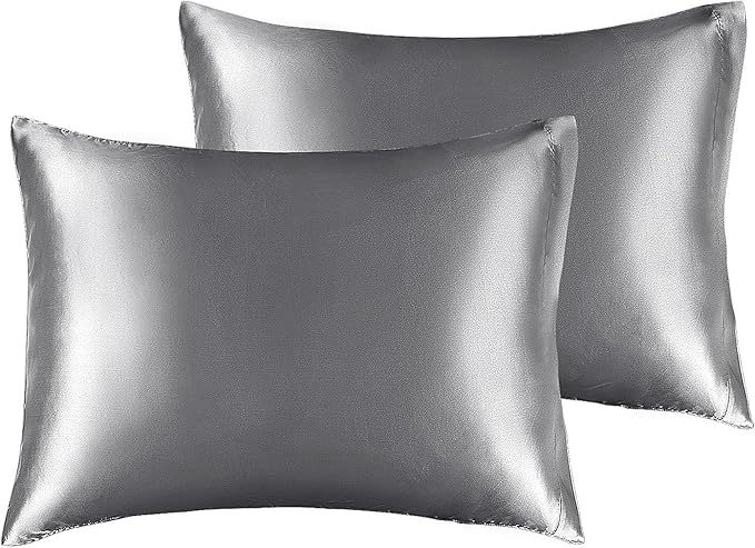 BEDELITE Satin Pillowcase for Hair and Skin, Super Soft and Cooling Similar to Silk Pillow Cases 2 Pack with Envelope Closure, Gift for Women Men(13"x18" Toddler Size, Dark Grey) - Bloomnest