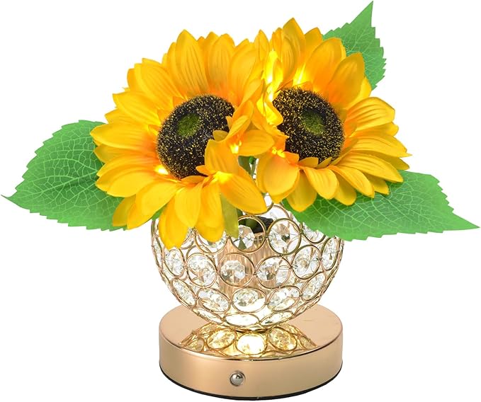 Flower Lamp with USB Charge,3-Colour Infinitely Dimmable Artificial Sunflower LED Table Lamp,Rechargeable Cordless Touch Small Night Light,Gift Ideas for Mothers Day,Xmas,Birthday (Sunflowers02) - Bloomnest
