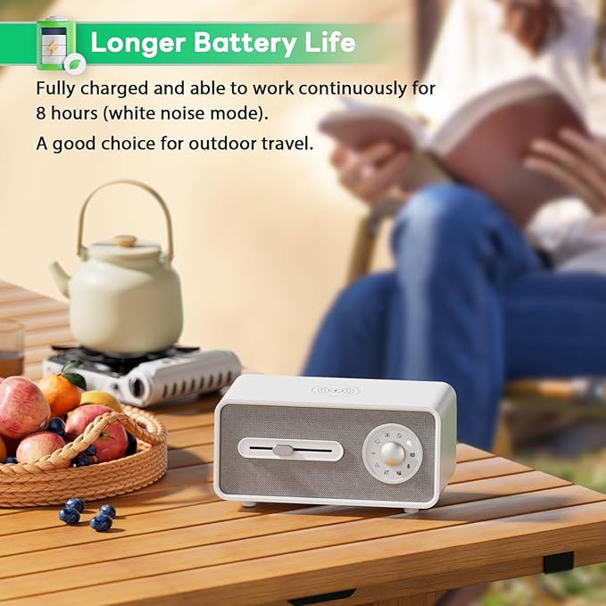 White Noise Sound Machine for Sleeping,9 Natural and Soothing Sounds,Wireless Charger,Music Play for Bedroom and Outdoor,White Noise Sound Machine for Baby,Kids,Adults