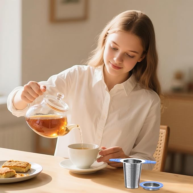 Tea Infuser for Loose Leaf Tea,18/8 Stainless Steel Tea Infuser with Heat Proof Silicone Handles,Extra Fine Mesh Tea Strainers Filter Fine Tea Leaves Effectively,Fits TeaPots/Mugs -Blue - Bloomnest