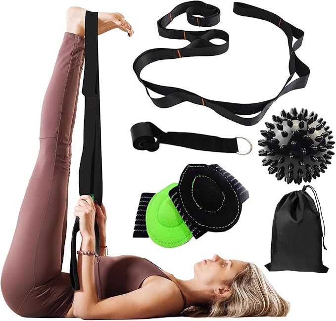Gradient Fitness Therapy Stretching Belt, 12 Circle Multi Ring Stretching Belt (1.5 inches wide x 86.6 inches long), Therapy Equipment, Yoga Stretcher Strap,Leg Stretcher. Equipped with arch foot pads and pointed massage balls - Bloomnest