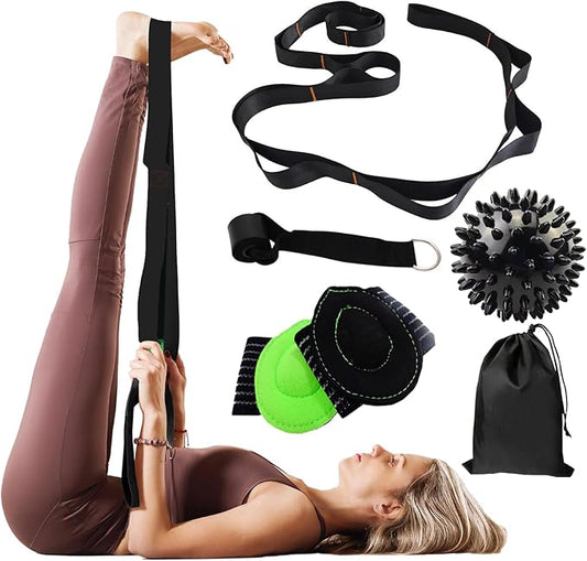 Gradient Fitness Therapy Stretching Belt, 12 Circle Multi Ring Stretching Belt (1.5 inches wide x 86.6 inches long), Therapy Equipment, Yoga Stretcher Strap,Leg Stretcher. Equipped with arch foot pads and pointed massage balls - Bloomnest