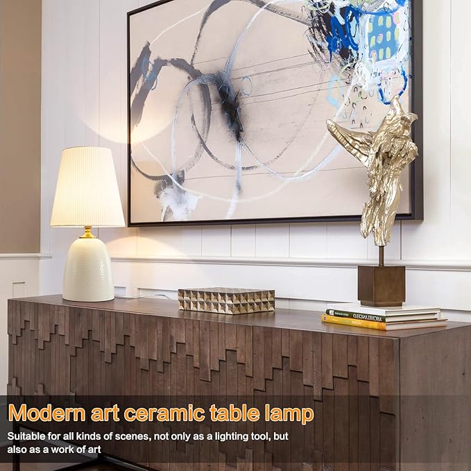 Modern Textured Ceramic Table Lamps 22.75In, White Table Lamp Decor for Living Room Bedroom Bedside End Desk Tables Lamp - Bloomnest