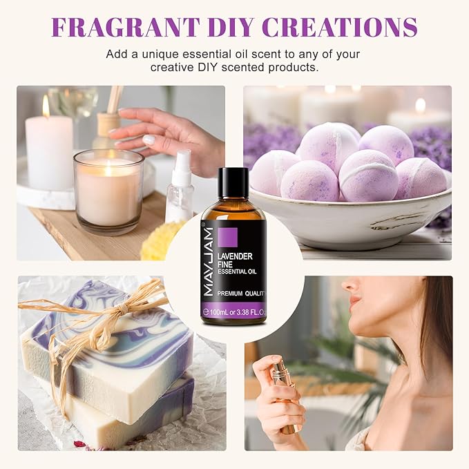 MAYJAM Lavender Fine Essential Oils 3.38 FL.OZ Pure Lavender Fine Oil for Massage Skin Care Hair Care Diffuser Candle and Soap Making - 100ml - Bloomnest
