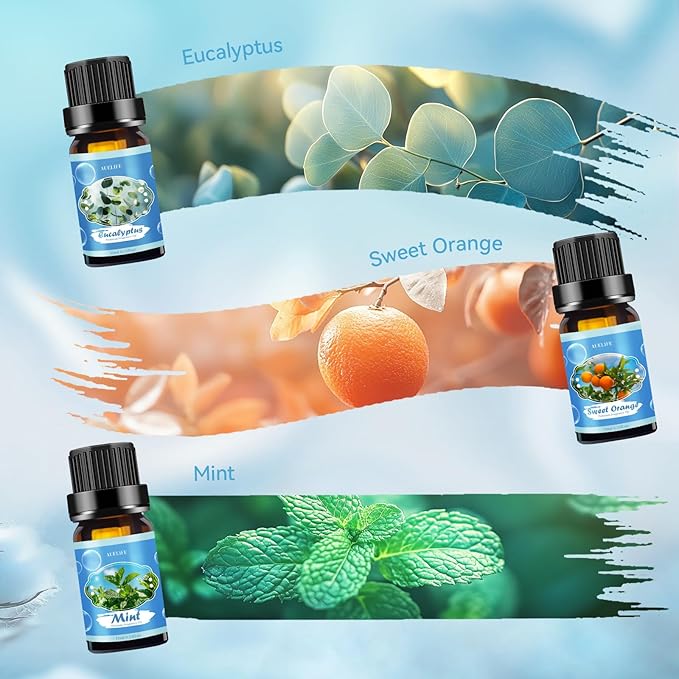 Clean Essential Oils Set for Diffuser & Candle Making | 6 Pack Premium Aromatherapy Oils Gift Set - Lavender, Eucalyptus, Mint, Sweet Orange, Lemongrass, Clean Cotton for Home, Relaxation & DIY - Bloomnest