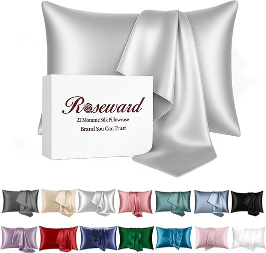Gray Mulberry Silk Pillowcase King Size for Beauty Sleep - 22 Momme Hypoallergenic Silk Pillowcase for Hair and Skin, Zippered Closure, King Size Pillow Cases,1 Pc 20"x36" (King, Grey) - Bloomnest