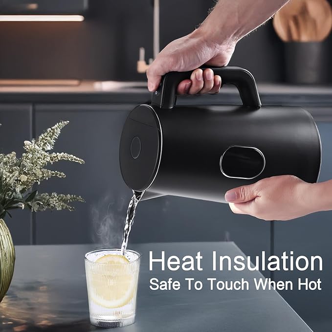 1.5L Electric Kettle Stainless Steel, Double Wall Cool Touch Teapot, Fast Boil,5 Temperature Control, LED Display, Auto Shut-Off, BPA-Free,Keep Warm Function, Ideal for Tea & Coffee,Black - Bloomnest