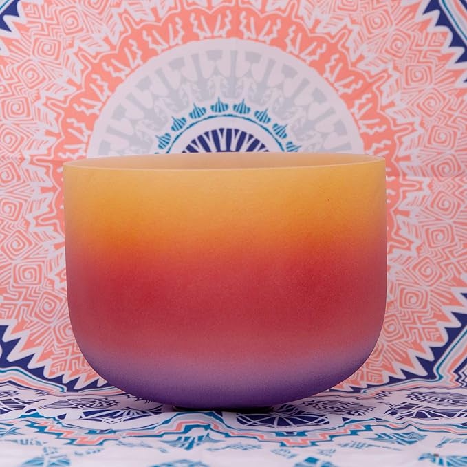 Rainbow Colored Frosted E Note Solar Plexus Chakra Quartz Crystal Singing Bowl 8 inch - Bloomnest