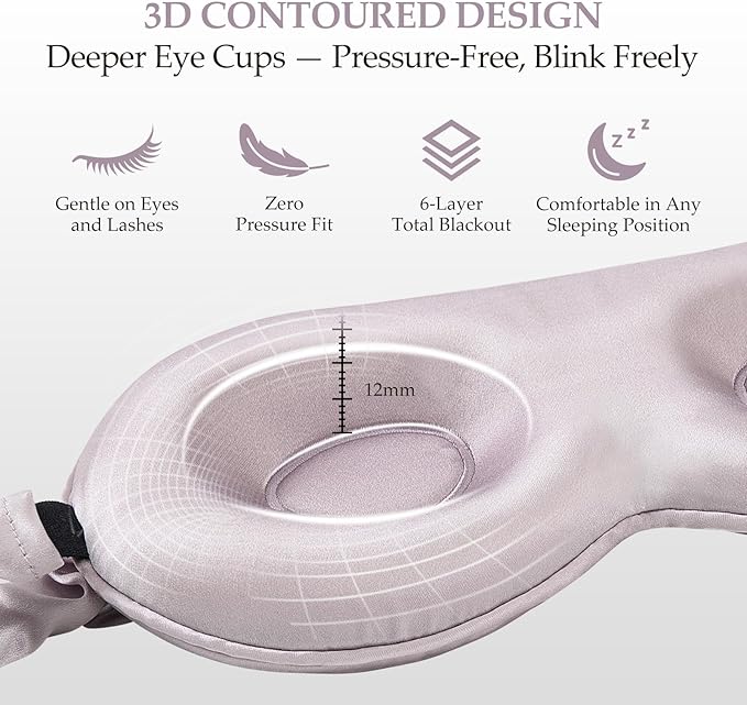 100% Mulberry Silk Sleep Mask for Unisex, 22 Momme 3D Silk Contoured Eye Mask, Breathable Light Blocking Blindfold with Adjustable Strap, Blackout Eye Cover for Travel, Dusty Purple - Bloomnest