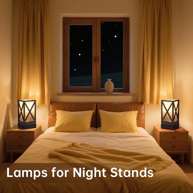 Table Lamp, Set of 2 Rustic Farmhouse Nightstand Lamps, 3 Color Temperatures Desk Lamp with USB Charging Ports AC Outlet Vintage Lamp for Living Room Bed Room, Brown Tiger Pattern - Bloomnest